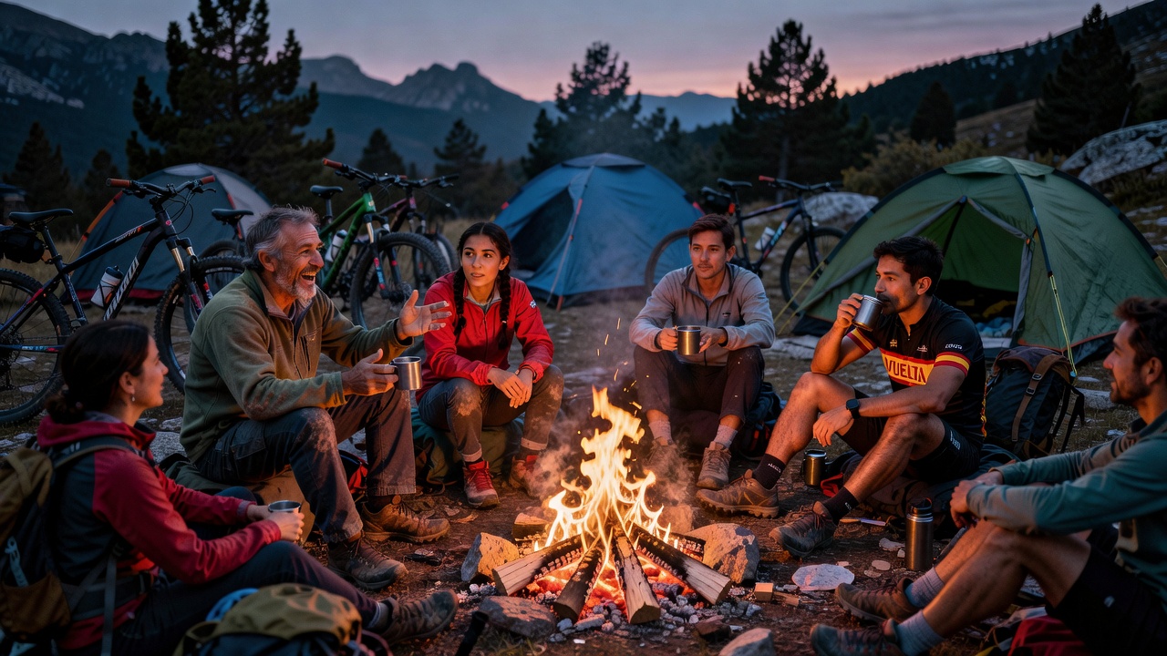 Campamento de aventureros al amanecer